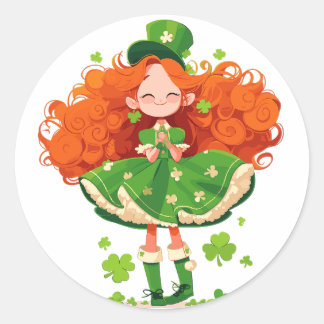 Sticker Rond Joyful Dancing Girl with Clovers