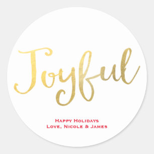 Sticker Rond JOYFUL Faux Gold Foil Look Holiday Favoriser