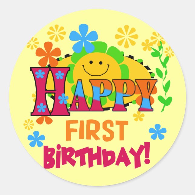 Sticker Rond Joyful First Birthday T-shirts et cadeaux (Devant)