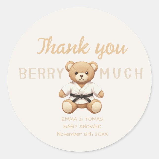 Sticker Rond Judo Black Belt Bear Baby Shower Collection (Devant)