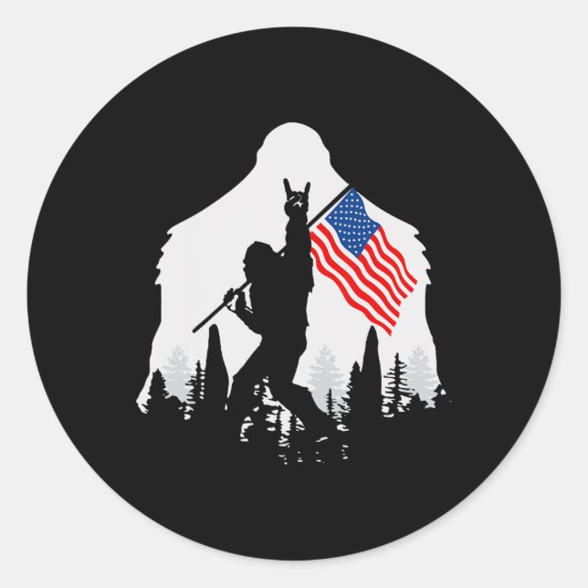 Sticker Rond Juillet Chemise Bigfoot Sasquatch États-Unis Drape (Devant)