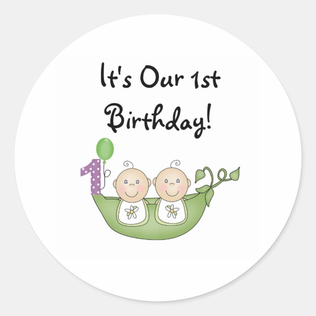 Sticker Rond Jumeaux de pois dans une poitrine Premier annivers (Devant)