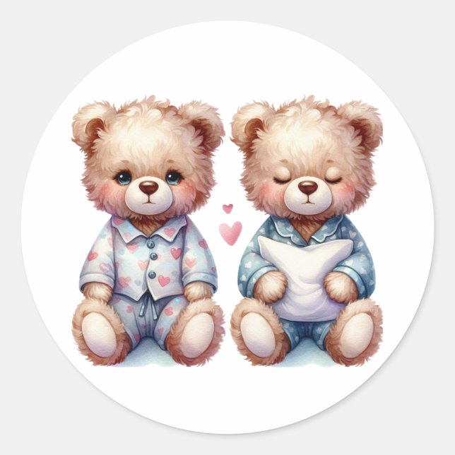 Sticker Rond Jumeaux mignons - Nounours endormis (Devant)
