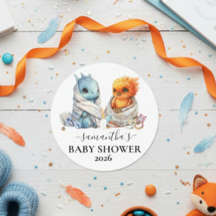Sticker Rond Jumeaux Phénix Dragon Fantastique Magique 