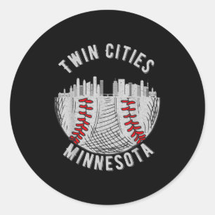 Sticker Rond Jumelles villes cool Minnesota Mn Baseball Skyline