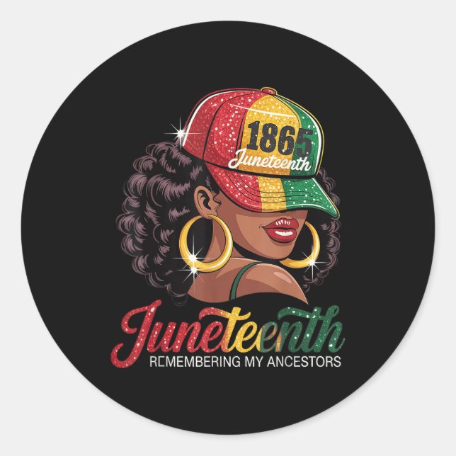 Sticker Rond Juneteenth Black Women Girls Remembering My Ancest (Devant)