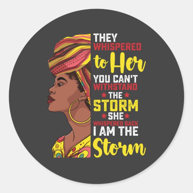 Sticker Rond Junetten Je Suis La Tempête Melanin Black Girl (Devant)