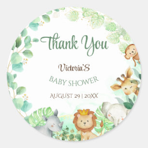 Sticker Rond Jungle Animaux Or Botanica Baby Shower