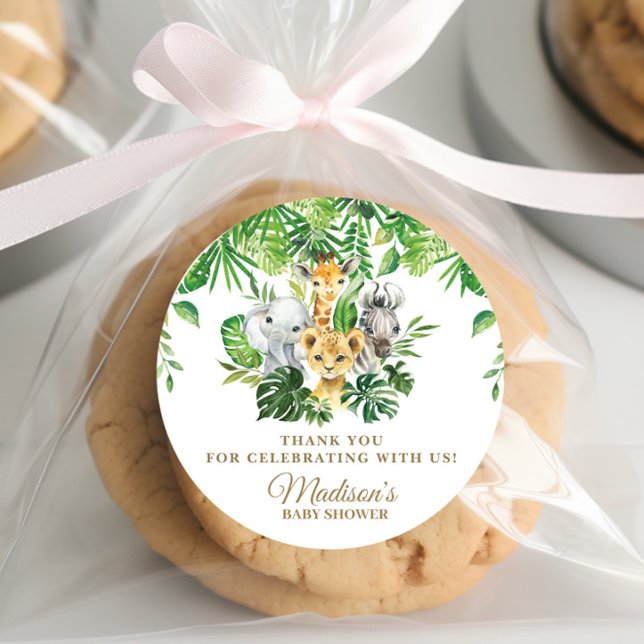 Sticker Rond Jungle Animaux Safari Verdure Merci Favor (Créateur téléchargé)