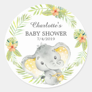 Sticker Rond Jungle Baby shower éléphant Merci Favoriser