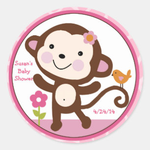 Sticker Rond Jungle Jill/Girl Monkey/Stickers/Cupcake Toppers