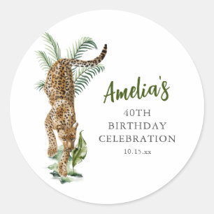 Sticker Rond Jungle Léopard Aquarelle 40e Anniversaire Nom
