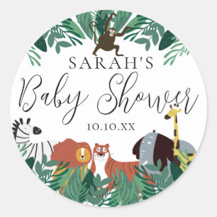 Sticker Rond Jungle Safari Animaux Baby shower Favoriser