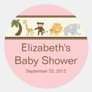Sticker Rond Jungle Safari Animaux Baby shower fille rose