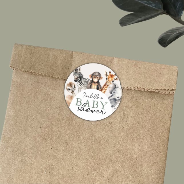 Sticker Rond Jungle Safari Animaux Baby shower garçon (Créateur téléchargé)