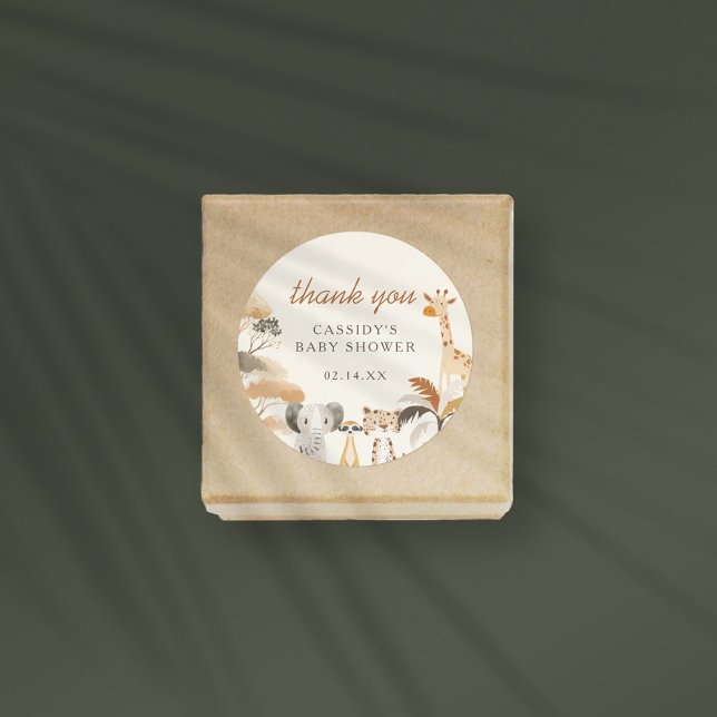 Sticker Rond Jungle Safari Animaux Garçon Baby shower Merci (Créateur téléchargé)
