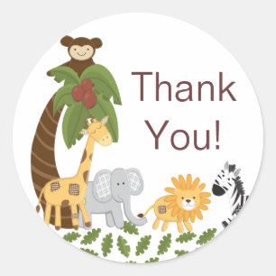 Sticker Rond Jungle Safari Baby shower animal neutre