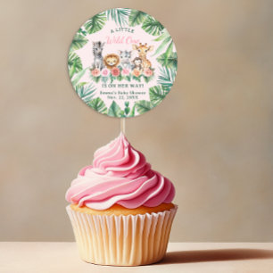 Sticker Rond Jungle Safari Baby shower fille Favoriser les auto