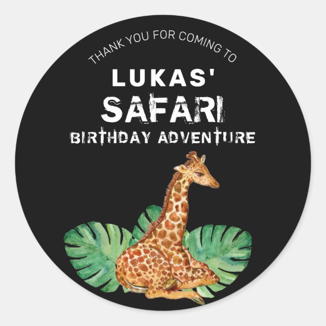 Sticker Rond Jungle Safari Giraffe Anniversaire Merci (Devant)