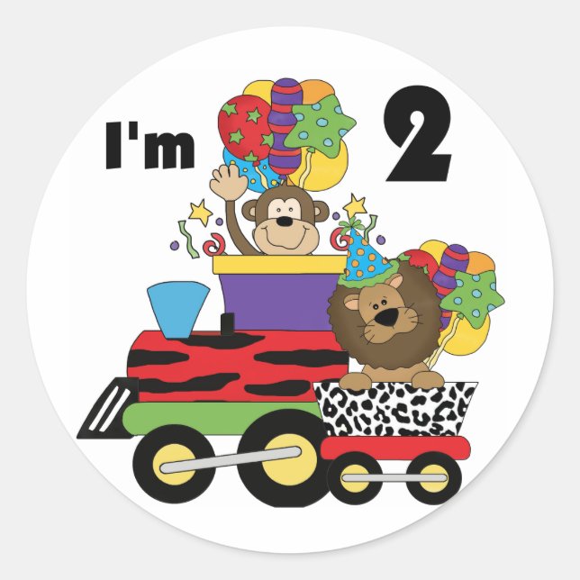 Sticker Rond Jungle Train 2e anniversaire T-shirts et cadeaux (Devant)