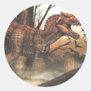 Sticker Rond Jurassic Journey : Dinosaure dans son habitat natu