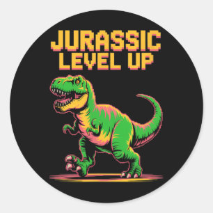 Sticker Rond Juric Level Up Pixel Dinosaur Anniversaire Joueur 