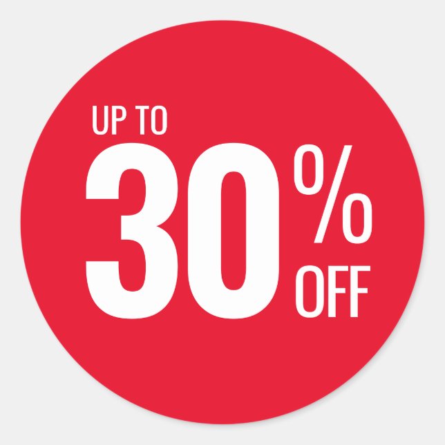 Sticker Rond Jusqu'à 30 % de réduction (Trente) sur la vente au (Devant)