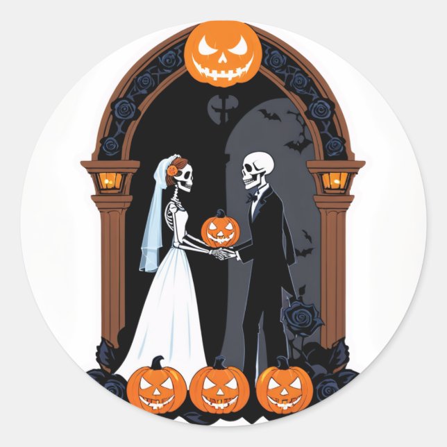 Sticker Rond Jusqu'à ce que la mort nous sépare - Skeleton mari (Devant)