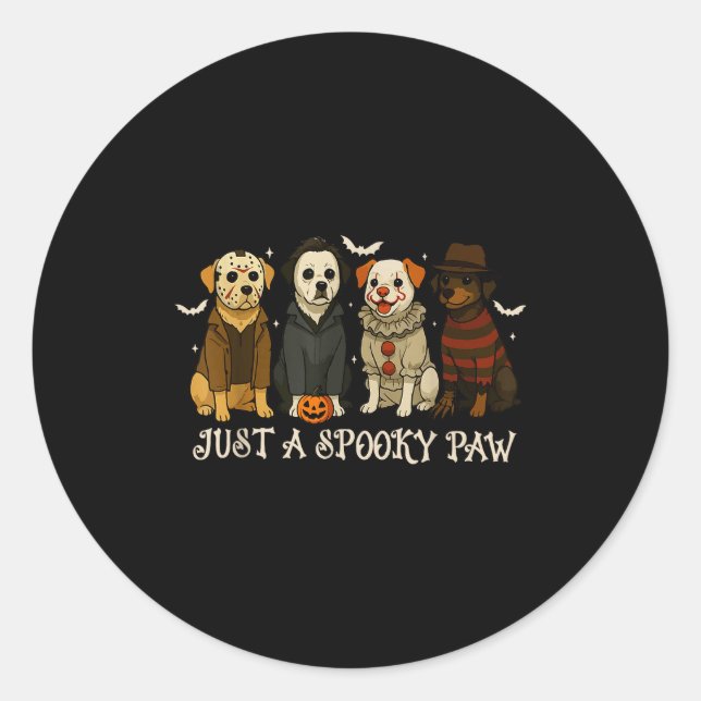 Sticker Rond Just A Soky Paw Funny Dog Halloween Characters  (Devant)