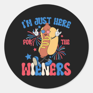 Sticker Rond Juste Ici Pour Les Weiners 4 juillet Drôle Hot Do