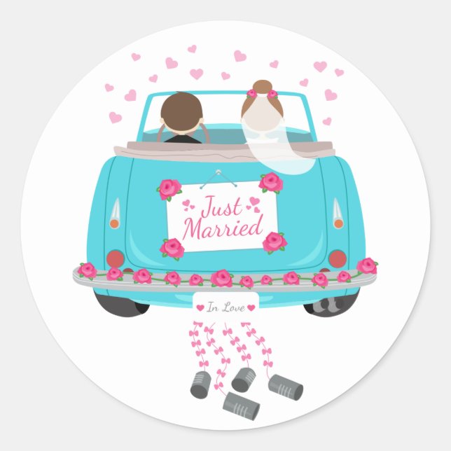 Sticker Rond Juste marié Mariage de la mariée rose bleue (Devant)