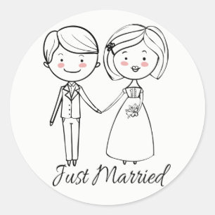 Sticker Rond Juste Marié Mariage noir et blanc marié
