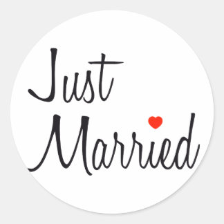 Sticker Rond Juste Marié (Script Avec Coeur Rouge)