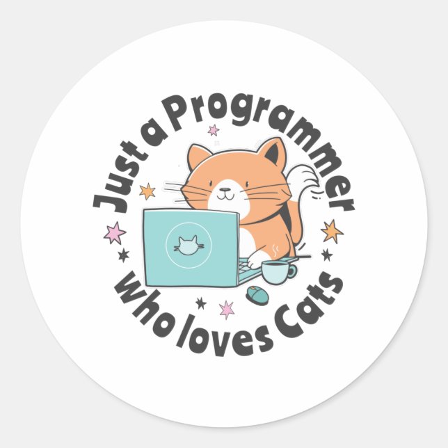 Sticker Rond Juste un programmeur qui aime les chats (Devant)