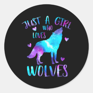 Sticker Rond Juste un qui aime Wolves Galaxy Space Wolf