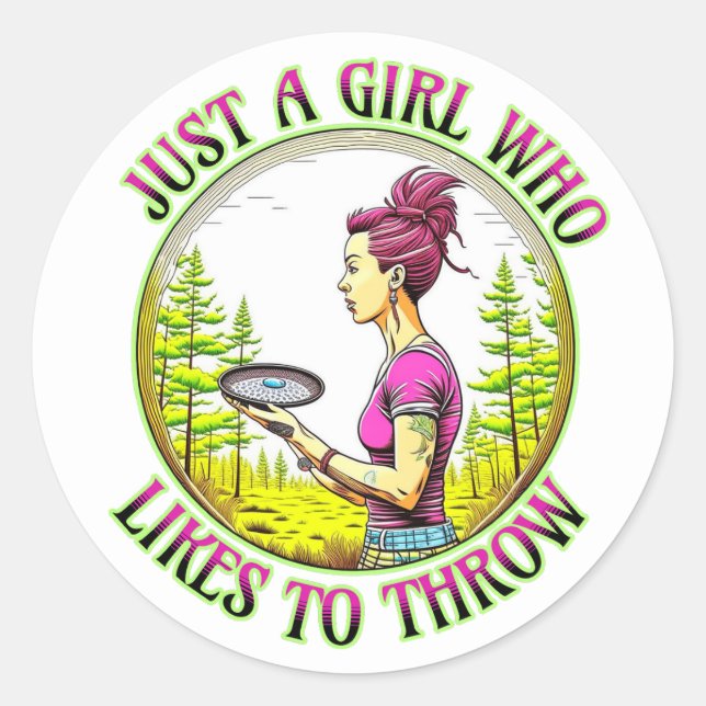 Sticker Rond Juste une fille qui aime lancer | Disk Golf (Devant)