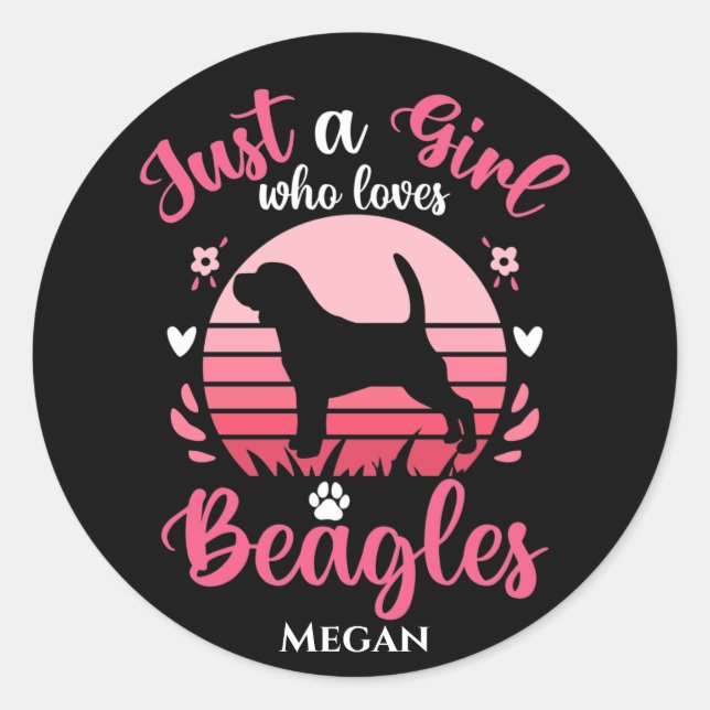 Sticker Rond Juste une fille qui aime les Beagles personnalisée (Devant)