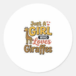 Sticker Rond Juste Une Fille Qui Aime Les Girafes Vintage Vecto