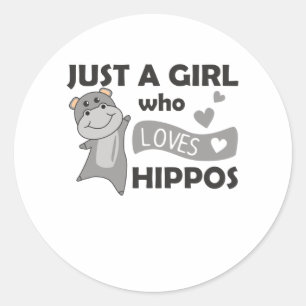 Sticker Rond Juste Une Fille Qui Aime Les Hippopotames Jolies H