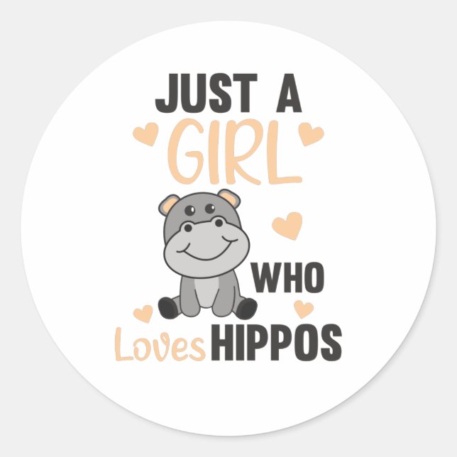 Sticker Rond Juste Une Fille Qui Aime Les Hippopotames Jolies H (Devant)