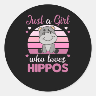 Sticker Rond Juste Une Fille Qui Aime Les Hippopotames Jolies H