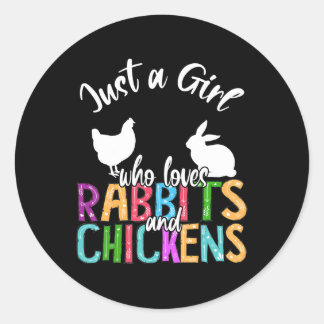 Sticker Rond Juste Une Fille Qui Aime Les Lapins Et Les Poulets