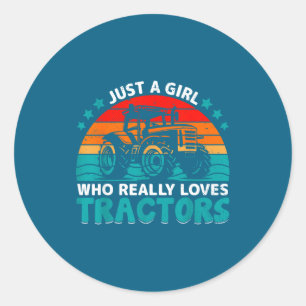 Sticker Rond Juste une fille qui aime vraiment les tracteurs de