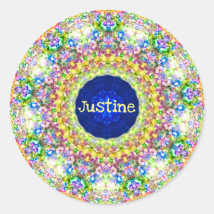 Sticker Rond JUSTINE ~ Motif Floral doux ~ Personnalisé ~