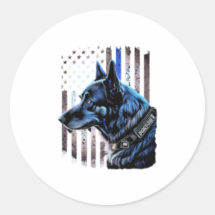 Sticker Rond K9 Berger Allemand Police Chien Mince Ligne Bleue 