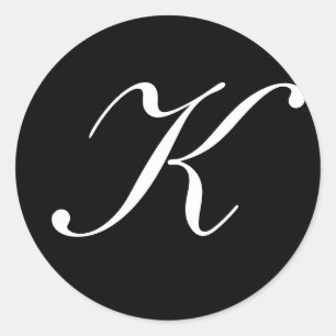 Sticker Rond "K" Monogramme initial blanc sur noir