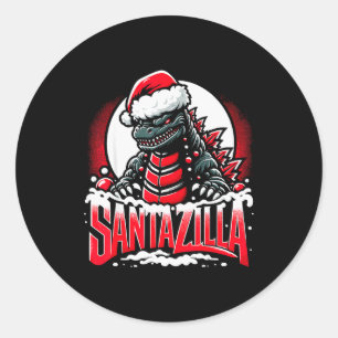 Sticker Rond Kaiju Noël Santazilla Monstre Japonais Dinosaure