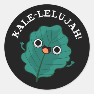 Sticker Rond Kale-lelujah Funny Veggie Kale Pun Dark BG