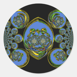 Sticker Rond Kaleidoscope bleu et jaune Imprimer