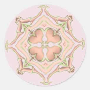 Sticker Rond Kaléidoscope de diamants et de cœurs roses et vert
